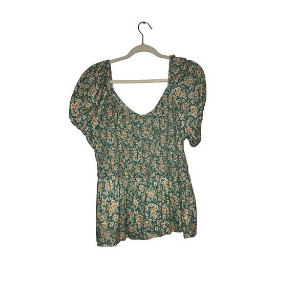 Maurices Floral Smocked Peplum Puff Sleeve Green Ditsy Blouse Size XXL - Picture 5 of 5